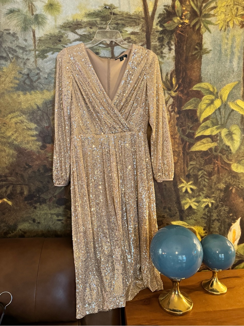 Ralph Lauren Gold Sequin Wrap Midi Dress - Women